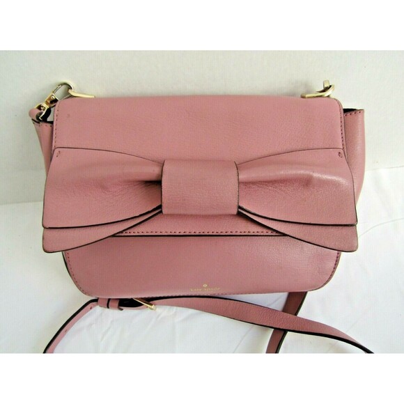 Kate Spade New York Crossbody Pink Coral Leather Bow Flap Detachable Strap - Picture 2 of 10
